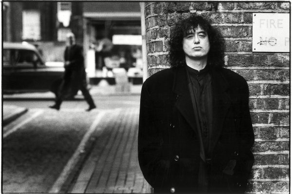 black and white photograph of Jimmy Page of Led Zeppelin