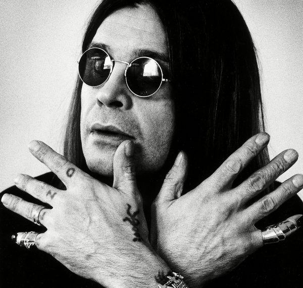 a black and white photograph of heavy metal rocker Ozzy Osbourne