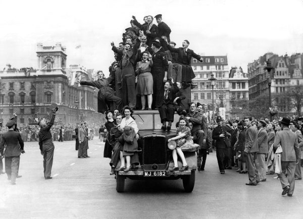 London May 8th 1945 Northcliffe Collection Study these faces closely and you can see the joy, the relief, the exuberance, the hope for the future that was brought about on May 8th 1945. Thousands of people gathered in London, and crowds of around 50,000 brought the traffic around Piccadilly Circus to a standstill . This is one of the hundreds of images in the Northcliffe Archive taken on the day by photographers from the Daily Mail. Sadly, recording which of the many photographers who were on duty that day for the Daily Mail was not one of the priorities so we are unable to say who took this photograph.