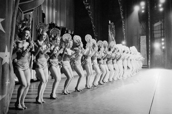 a black and white photograph of the Rockettes